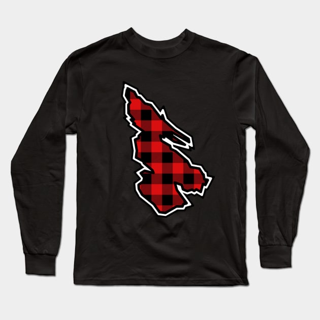 Salt Spring Island Silhouette in Black and Red Plaid - Simple Pattern - Salt Spring Island Long Sleeve T-Shirt by Bleeding Red Paint